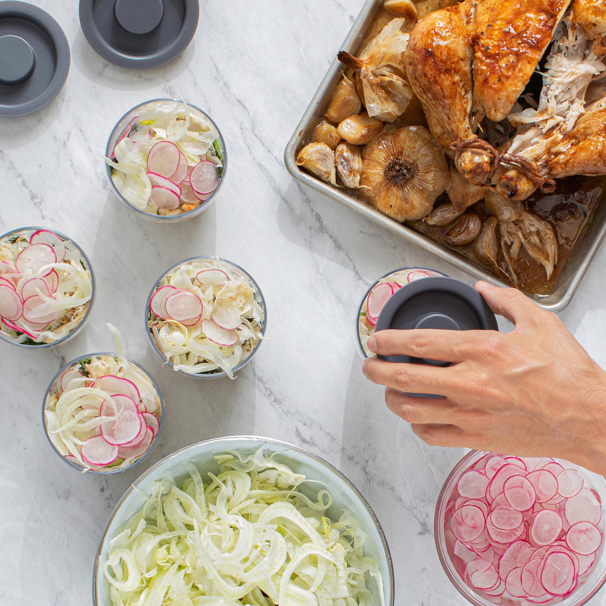 Durable tempered glass prep bowls from S'well resist stains and odors over time.
