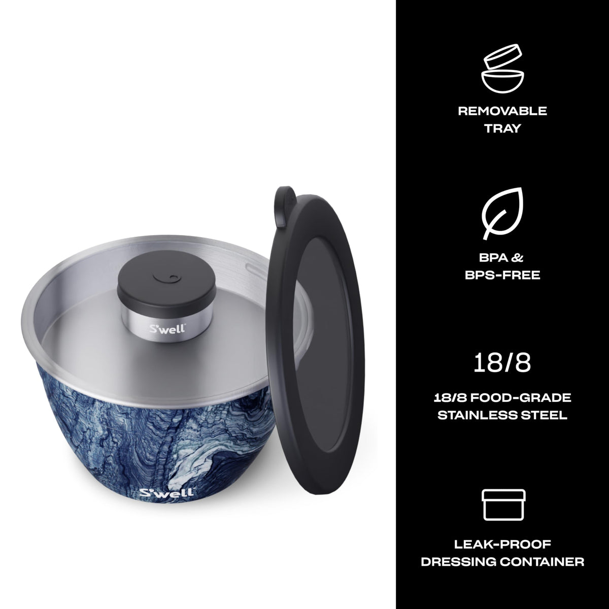 S'well 2oz condiment container included for dressings or toppings on the go.