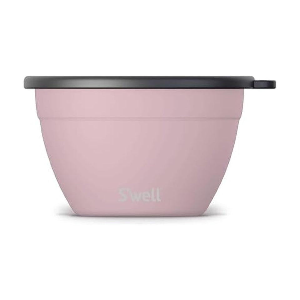S'well 64oz salad bowl kit in Pink Topaz finish, ideal for organized meal prep on the go.