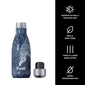 S'well azurite marble bottle in hand for on-the-go hydration.