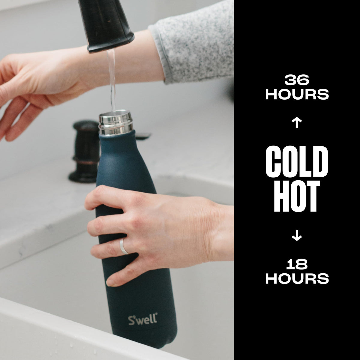 S'well Azurite bottle insulation layer supports extended cold and hot beverages.