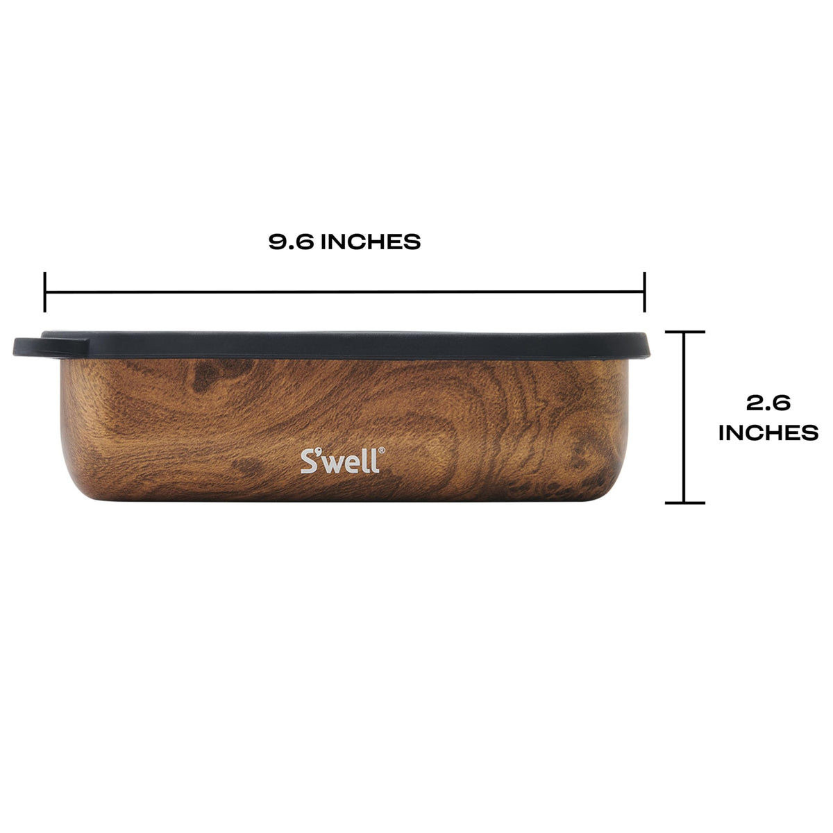 S'well Bento Box Teakwood demonstrates dishwasher-safe stainless steel for easy cleaning.