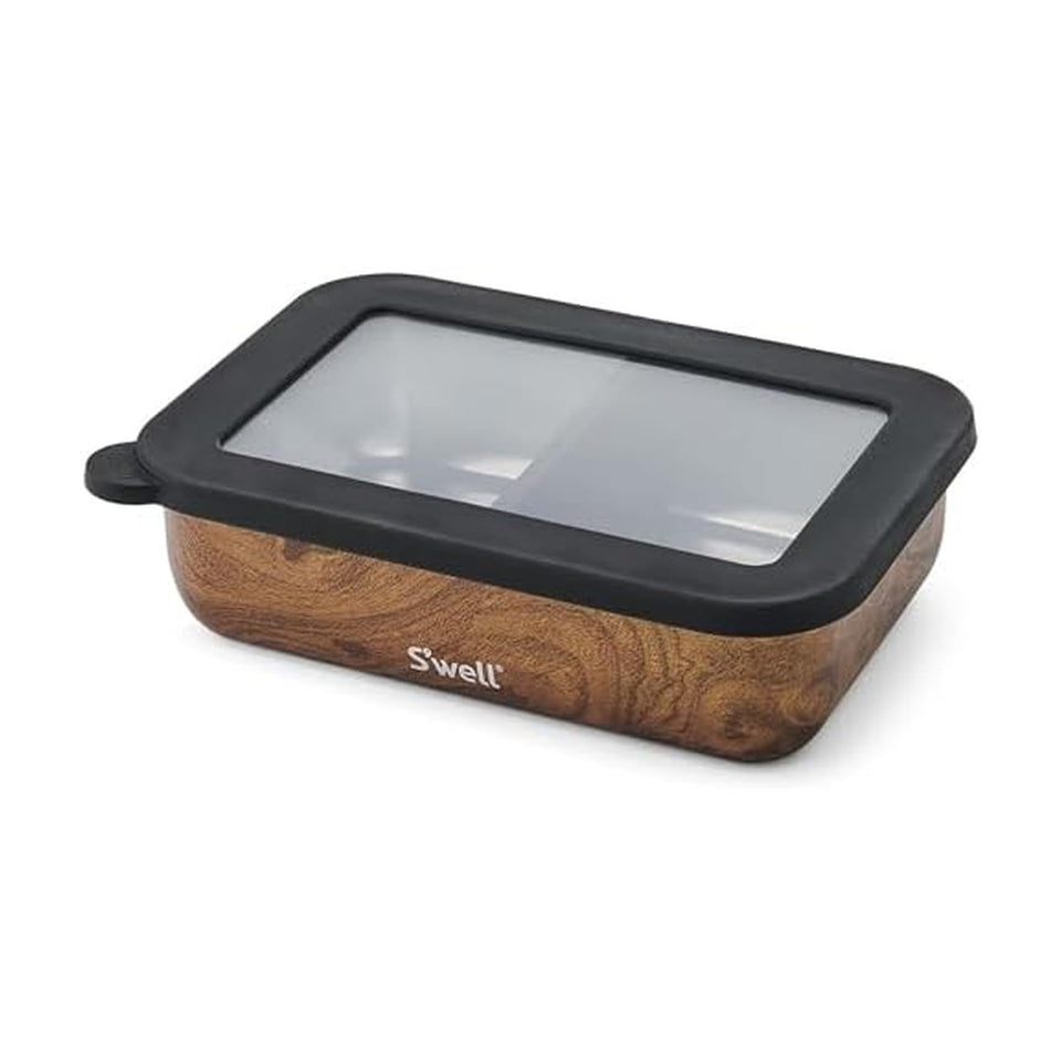 S'well Bento Box Teakwood full view, sleek organizer-friendly design.