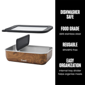 S'well leakproof lid in Teakwood keeps meals secure during commutes.