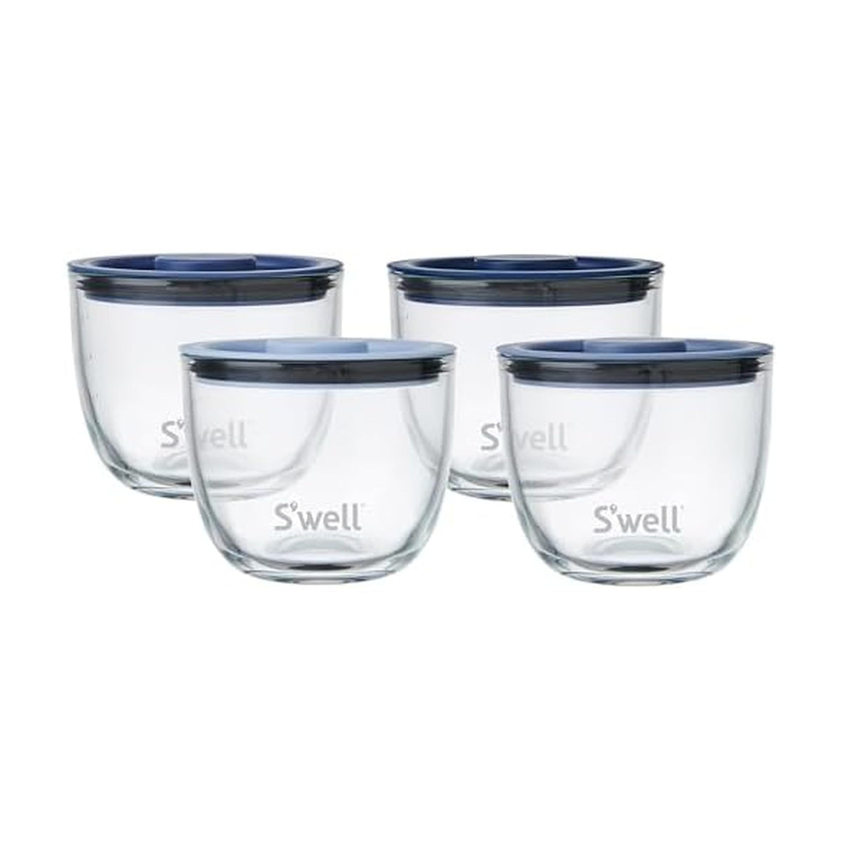 S'well glass prep bowls Coastal Blues set of four 12oz with leak-resistant lids for organized meal prep.
