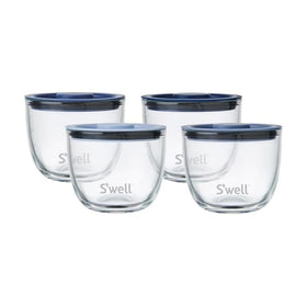 S'well glass prep bowls Coastal Blues set of four 12oz with leak-resistant lids for organized meal prep.