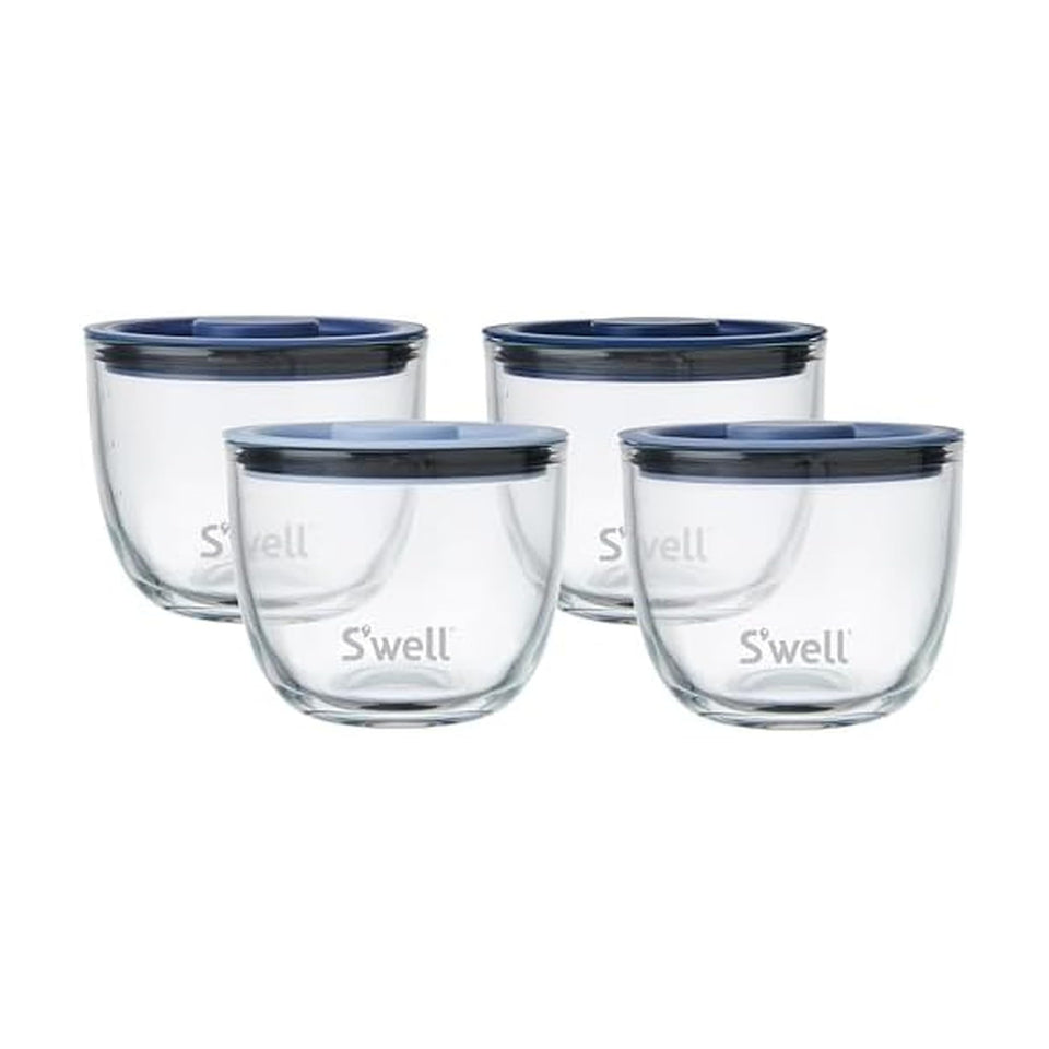 S'well glass prep bowls Coastal Blues set of four 12oz with leak-resistant lids for organized meal prep.