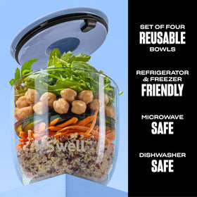 S'well leak-resistant lids on tempered glass bowls support portable meals.
