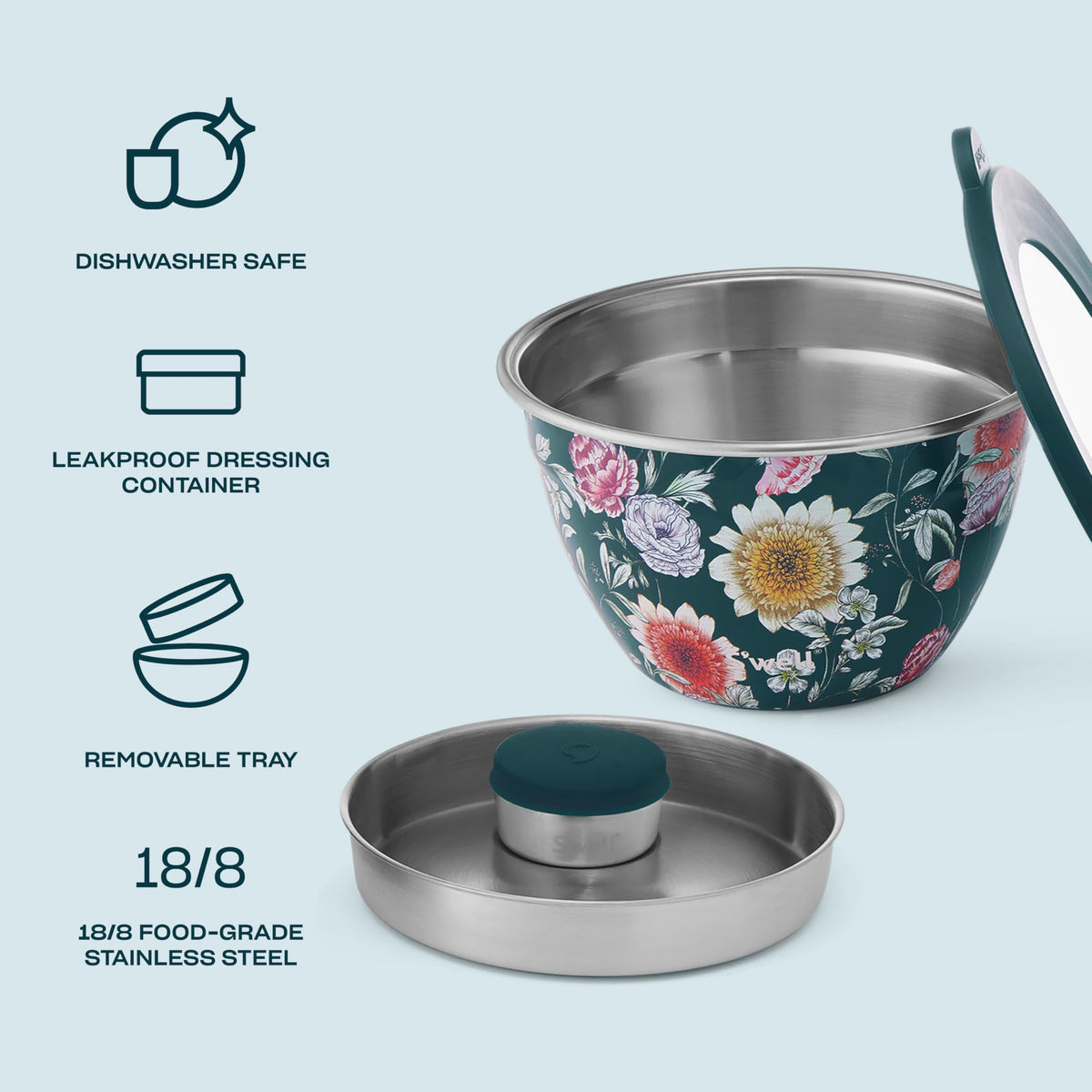 S'well 2oz mini canister keeps dressings secure and spill-free during transport.