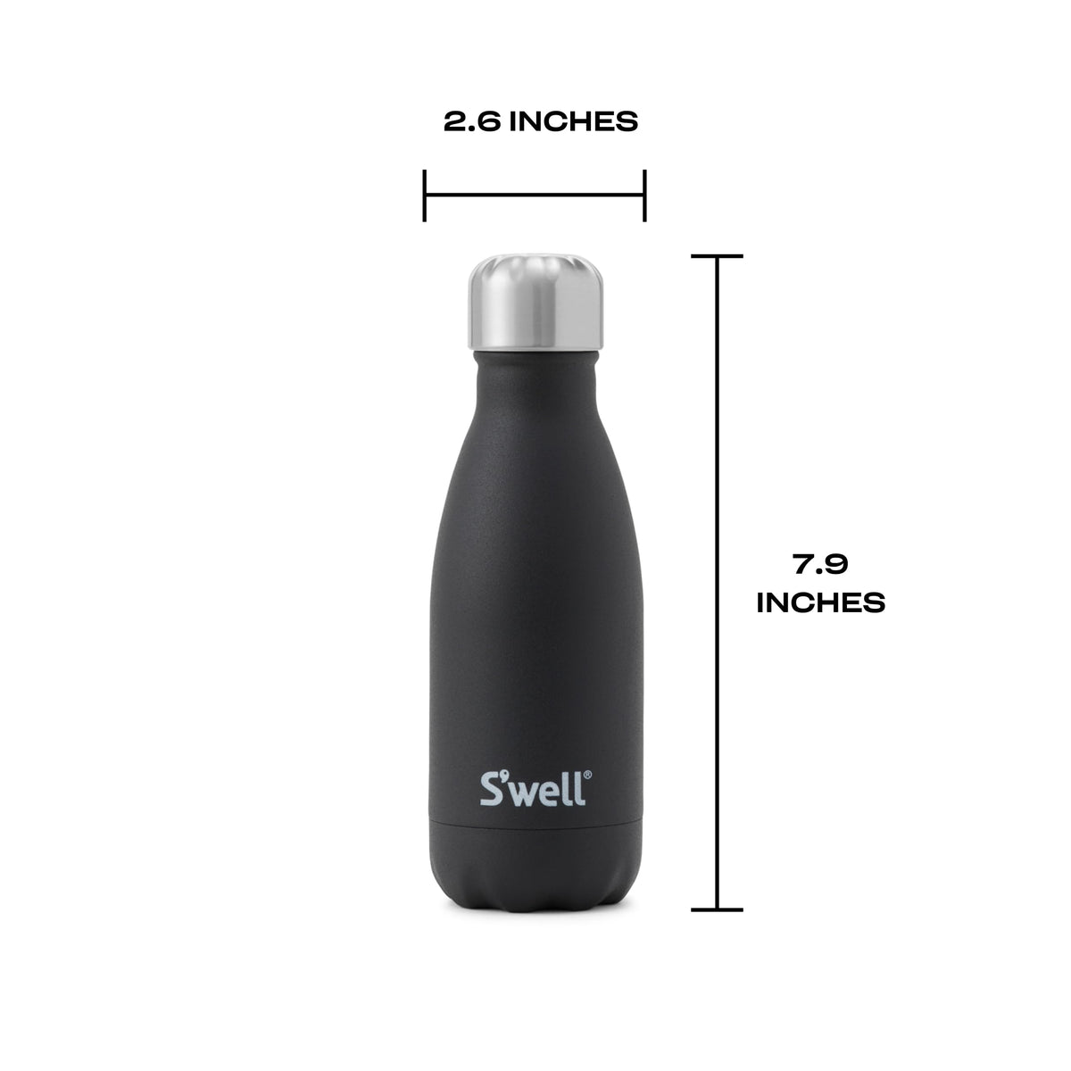 S'well Onyx 9oz bottle condensation-free exterior for comfortable grip.