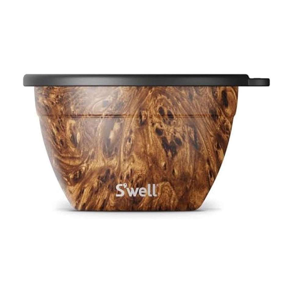S'well 64oz salad bowl teakwood finish with lid keeps ingredients fresh and organized.