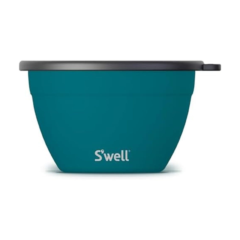 S'well 64oz Peacock Blue salad bowl kit with leakproof lid for on-the-go meals.