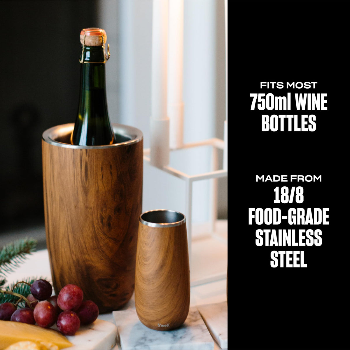 S'well Teakwood Wine Chiller keeps condensation away for table-ready presentation.
