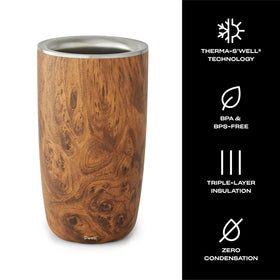 S'well Teakwood Wine Chiller highlights durable stainless steel construction.