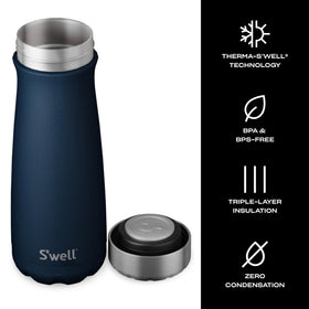 S'well Traveler 20oz Azurite condensation-free exterior stays dry.