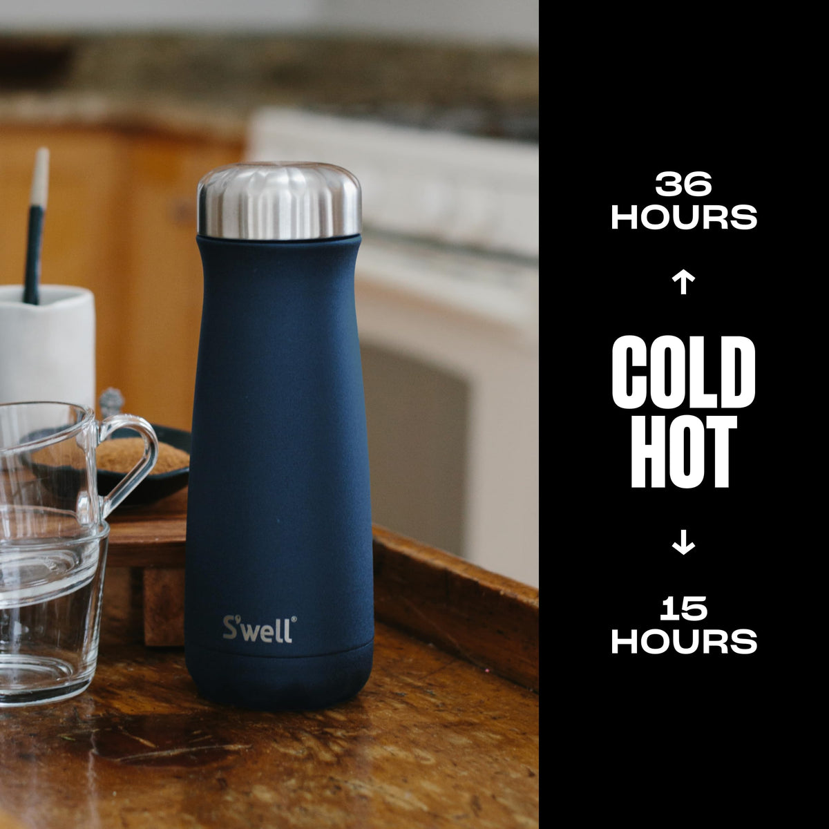 S'well Traveler 20oz Azurite ergonomic design fits securely in backpacks.