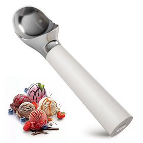 SWEYOUTH heated ice cream scoop front view showing self-warming feature.