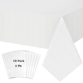 SWGIEEI white disposable tablecloth 54x108 on banquet table, spill-resistant and elegant.