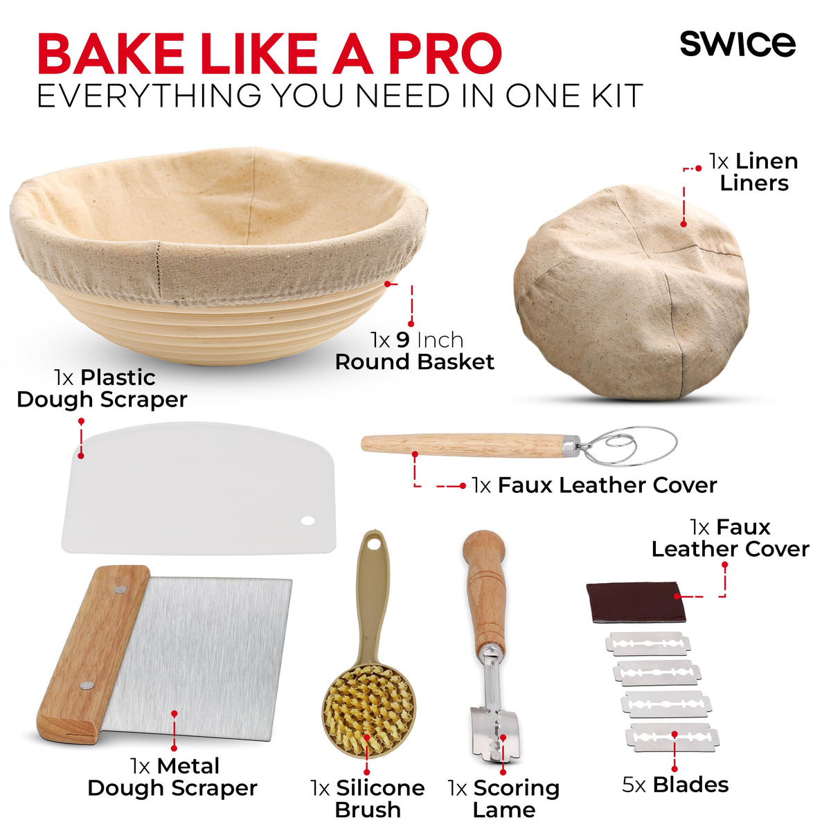 Swice banneton linen liner prevents sticking and eases dough release after proofing.