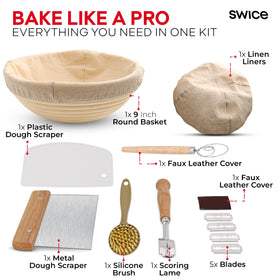 Swice banneton linen liner prevents sticking and eases dough release after proofing.
