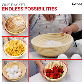 Swice rattan surface provides smooth dough handling during proofing.