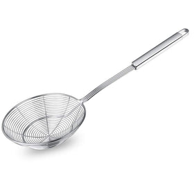 Swify spider strainer skimmer front view, sturdy stainless steel construction.