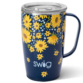 Swig Life 18oz travel mug with handle and lid for easy transport.