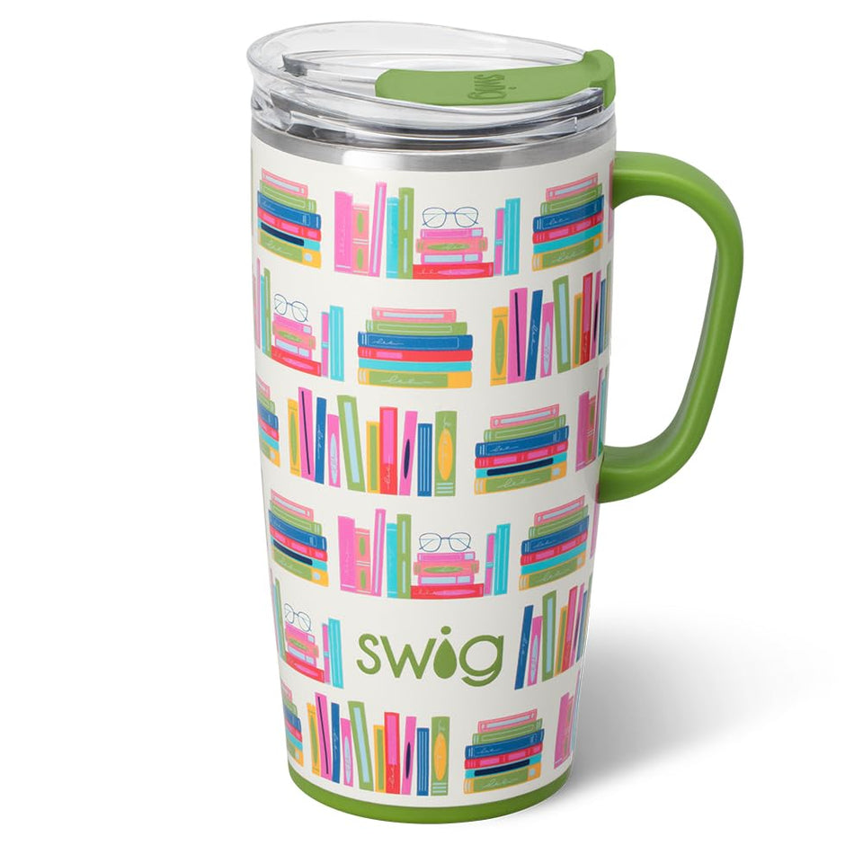 Swig Life 22oz travel mug with handle and lid for easy gripping on the go.