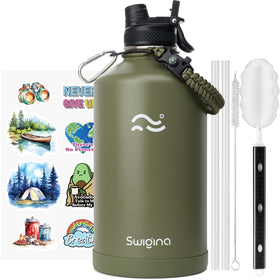 Swigina 2-in-1 lid on gallon bottle for on-the-go sipping.