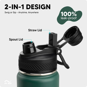 Swigina bottle with 2-in-1 lid allows convenient switching between straw and wide-mouth.