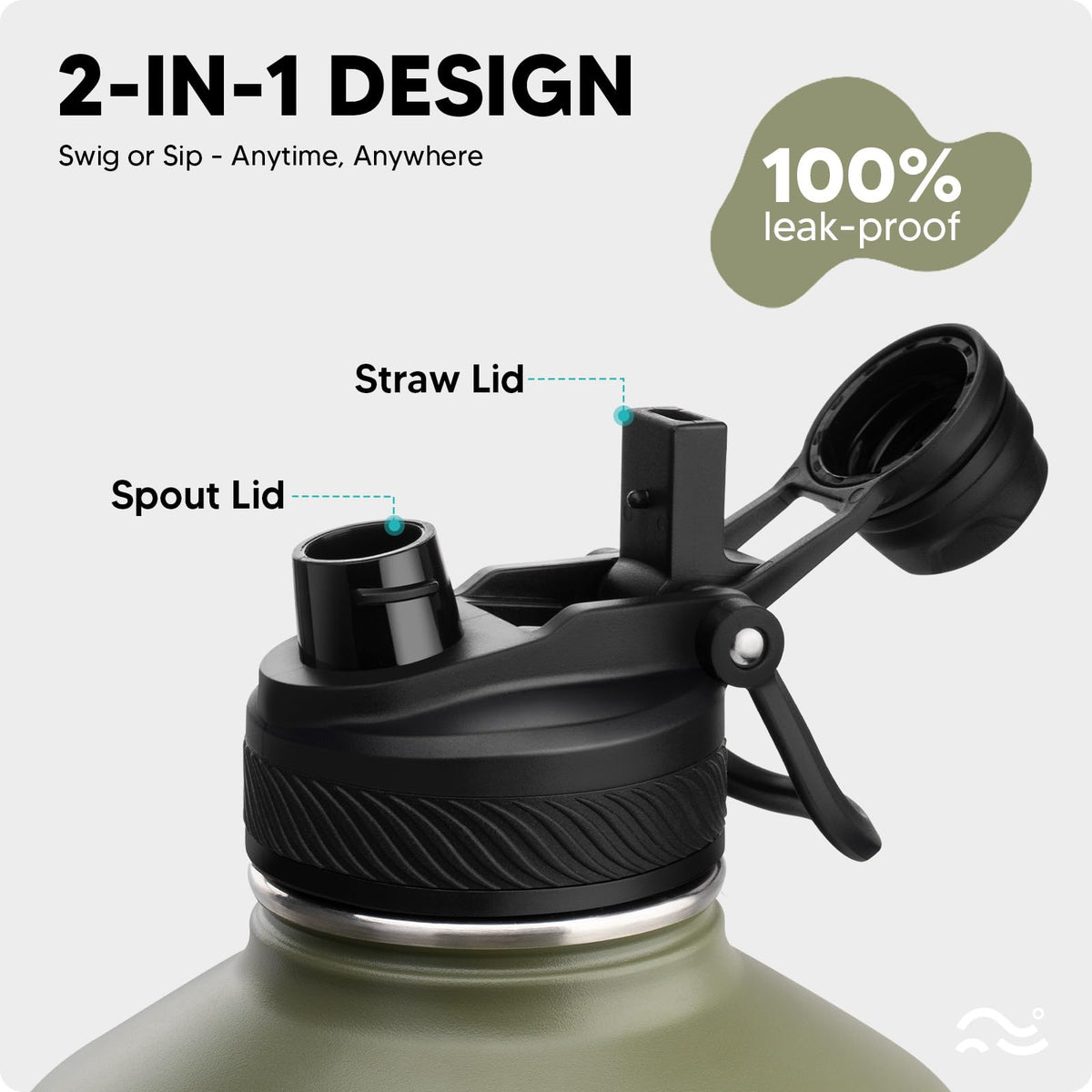 Double-wall vacuum insulation preserves cold drinks for 48 hours.
