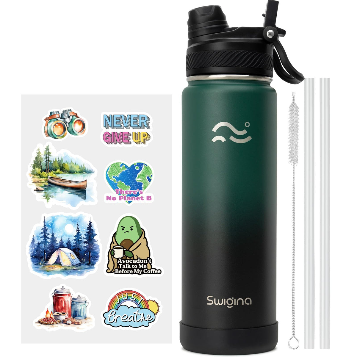Swigina insulated bottle with silicone boot cushions drops and keeps drinks cold.