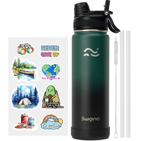 Swigina insulated bottle with silicone boot cushions drops and keeps drinks cold.