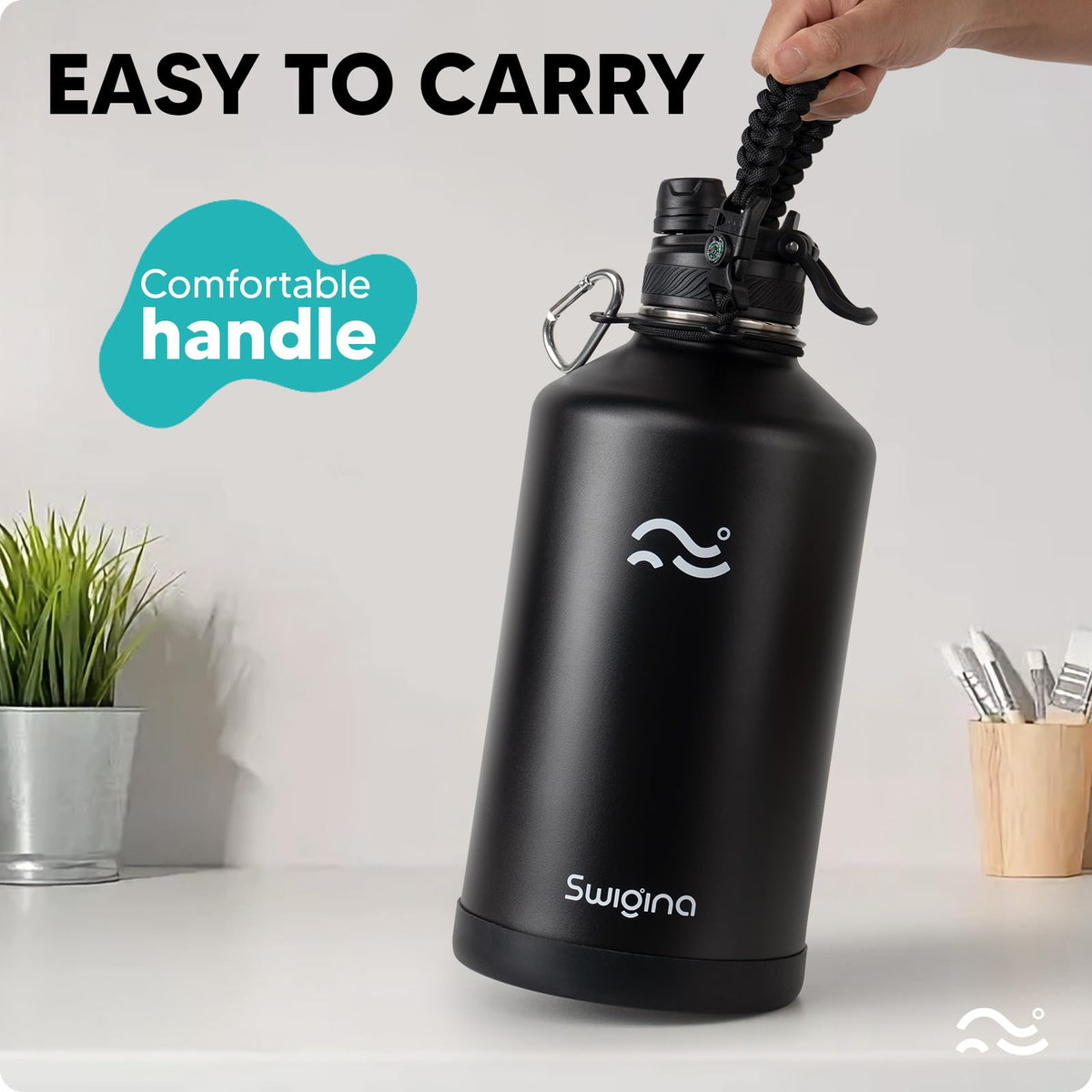 Swigina wide-mouth design enables easy filling and cleaning.