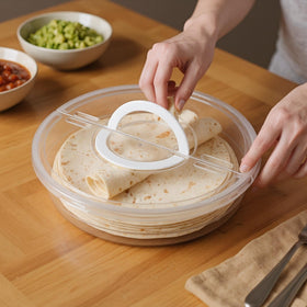 SwinDuck pizza storage container top view with convenient handles for transport.