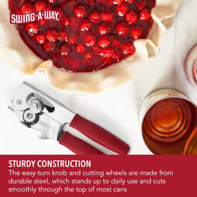 Swing-A-Way easy-turn knob enables smooth, controlled can opening even with larger cans.