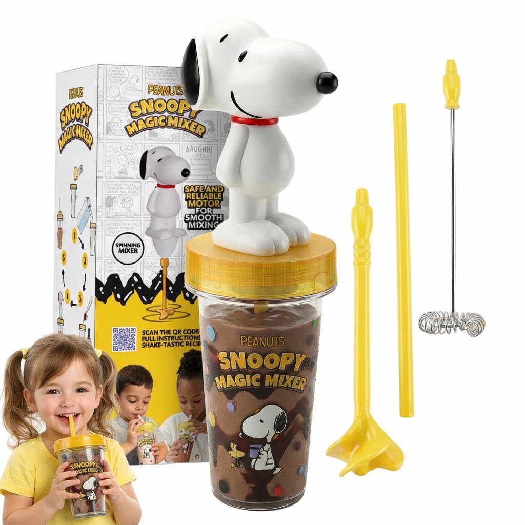 Swirly Heads MAGIC MIXER Snoopy chocolate milk setup for kid-friendly treats.
