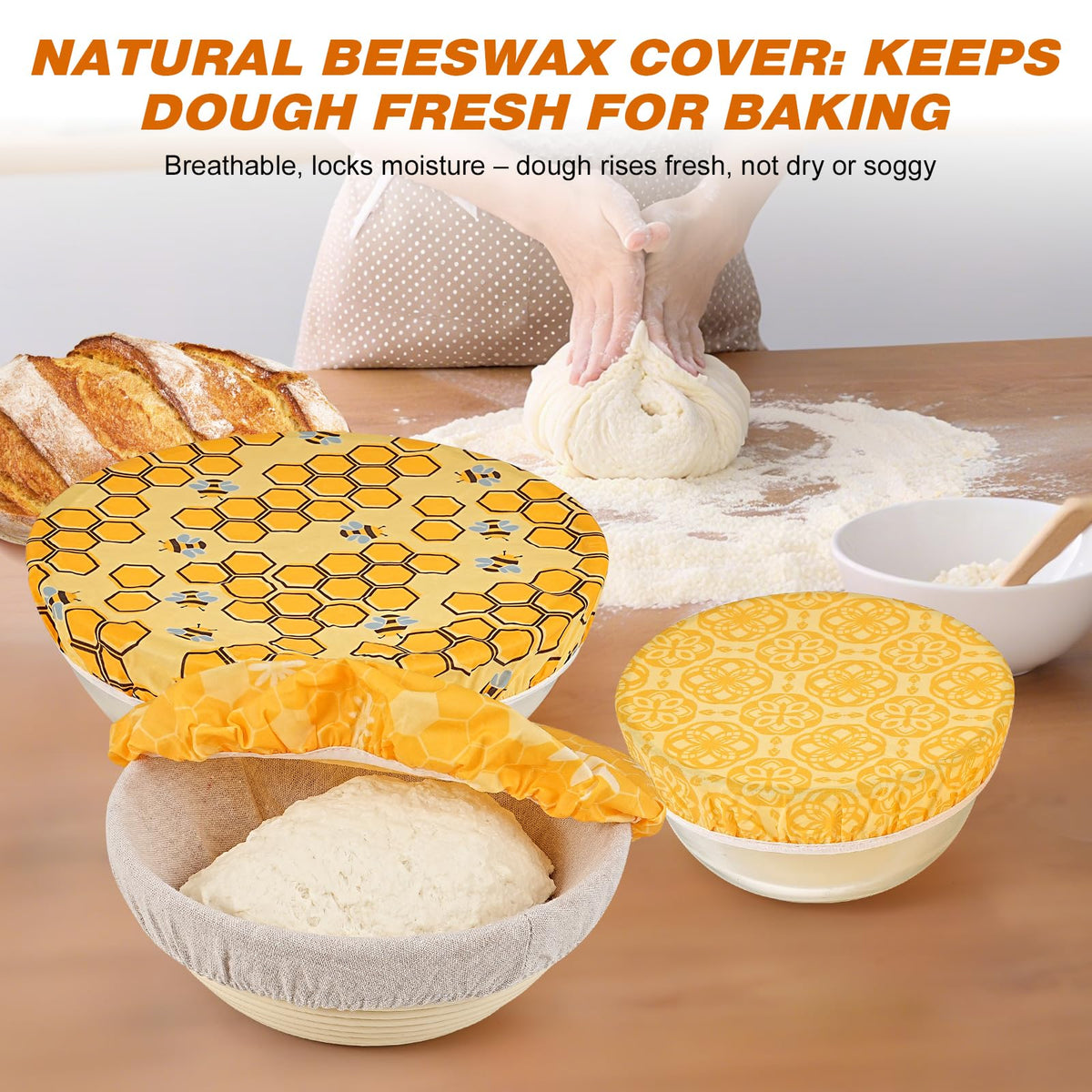 Swiscena beeswax bowl cover 10in pattern A breathes for fresh leftovers
