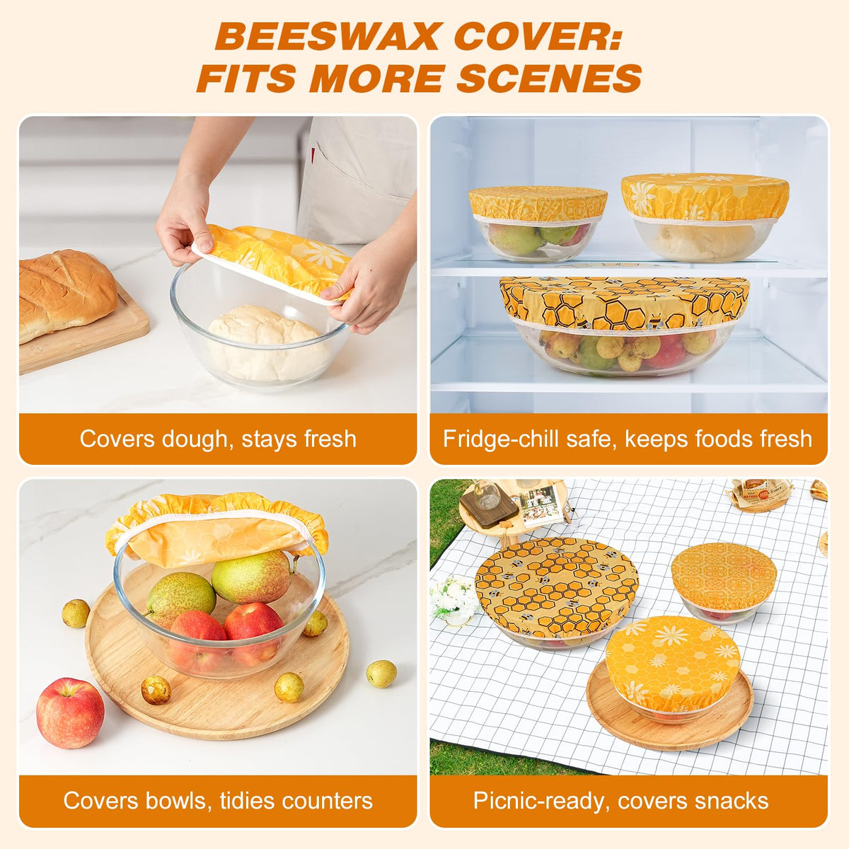 Swiscena beeswax bowl cover 12in pattern A fits large bowls for proofing