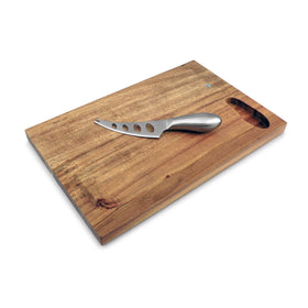 Swissmar mini acacia cheese board with magnetic knife storage keeps counters organized for entertaining