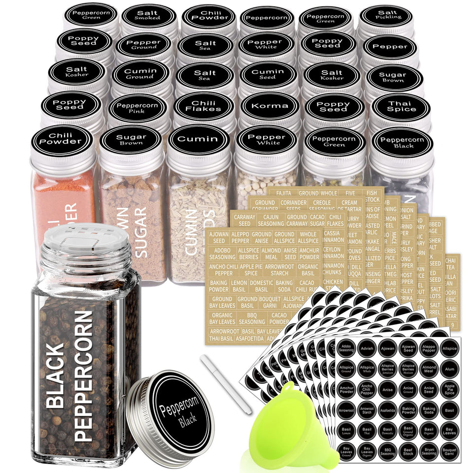 SWOMMOLY 30-square glass spice jars arranged for an organized, easy-to-read setup.