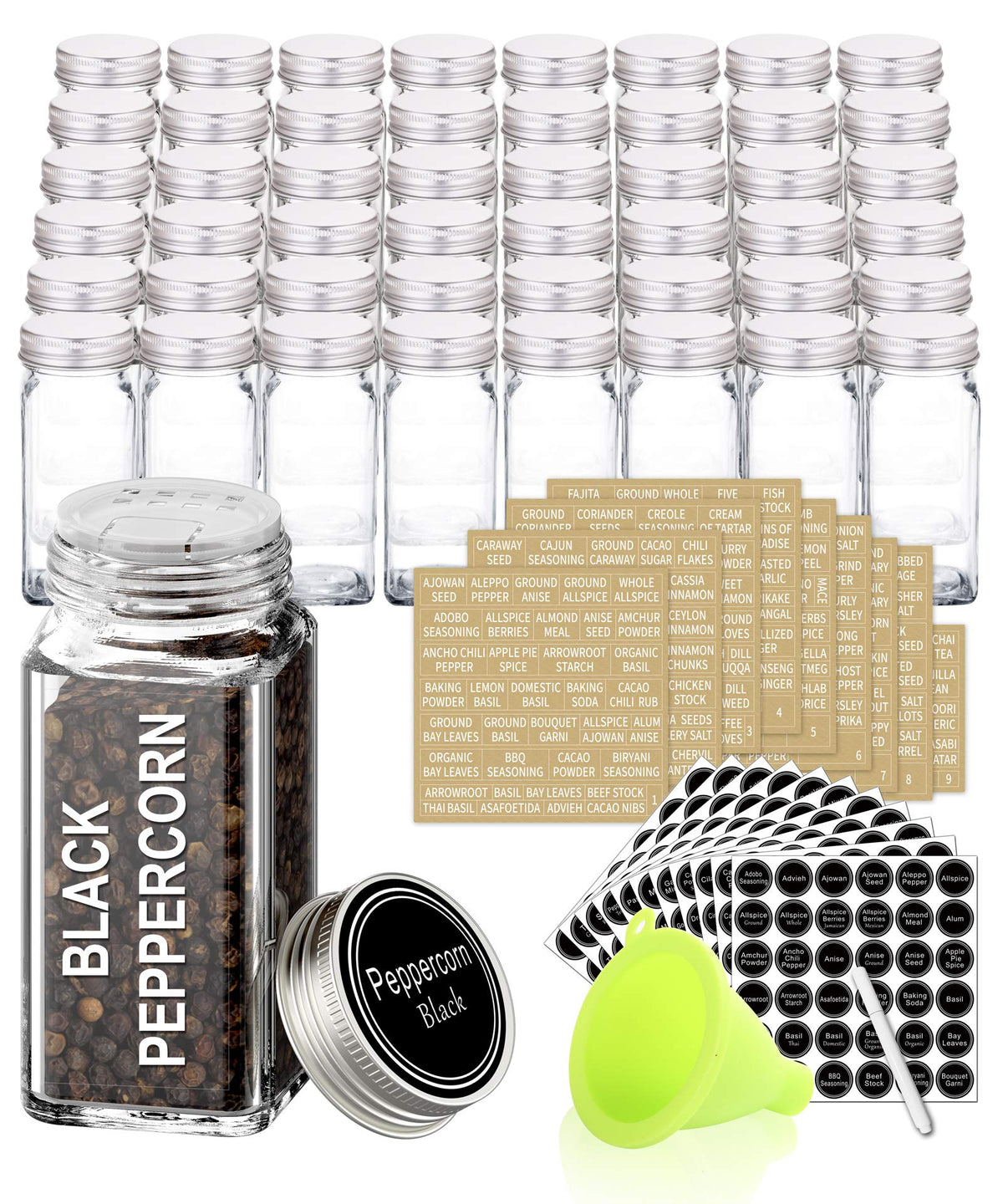 SWOMMOLY 48-square glass spice jars for organized pantry