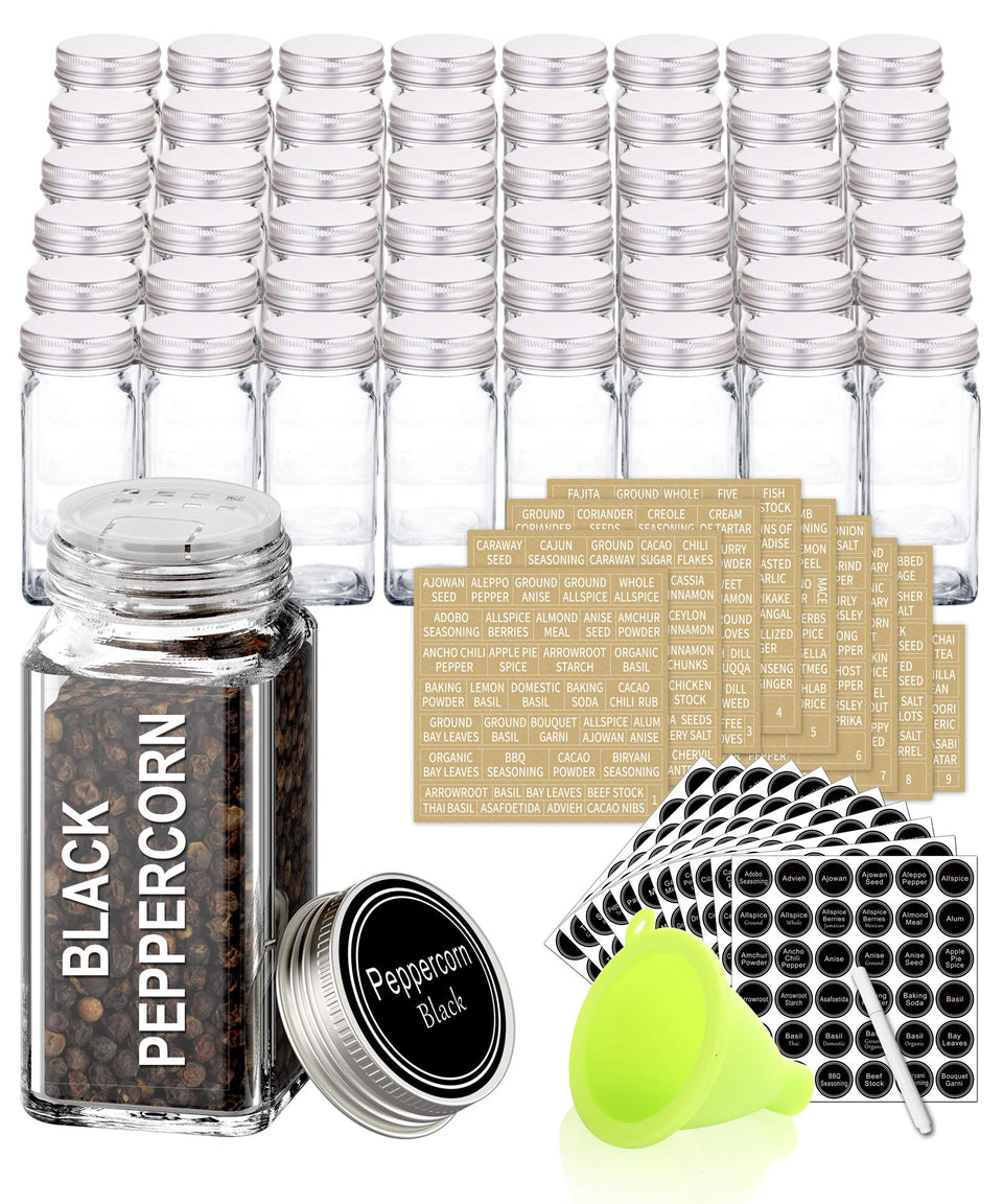SWOMMOLY 48-square glass spice jars for organized pantry
