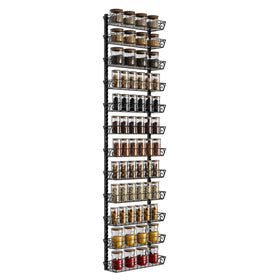SWOMMOLY wall-mounted spice rack displaying neatly organized jars for easy access.