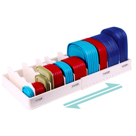 SWOMMOLY expandable lid organizer front view keeps lids neatly grouped and accessible.