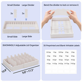 SWOMMOLY lid organizer in a cabinet showing compact, organized storage