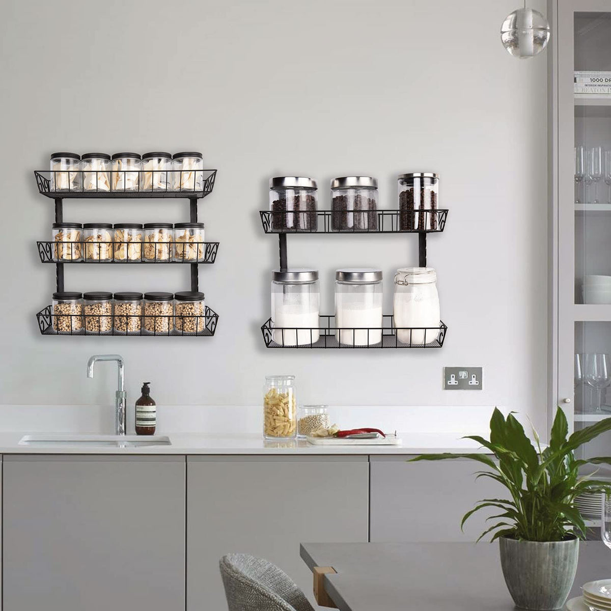 SWOMMOLY spice rack mounted on cabinet door saving counter space.
