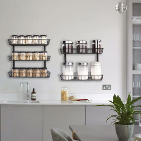 SWOMMOLY spice rack mounted on cabinet door saving counter space.