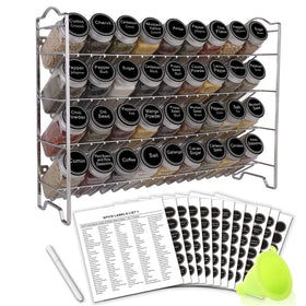 SWOMMOLY spice rack with 36 glass bottles for organized pantry storage