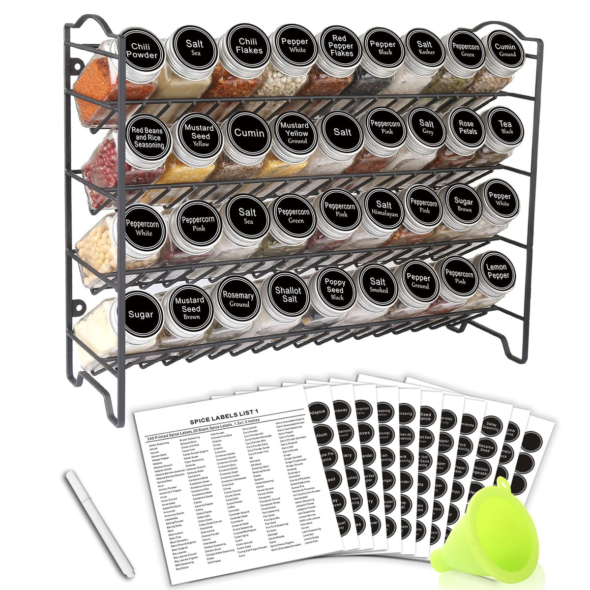 SWOMMOLY spice rack with 36 jars, front view for organized cooking.